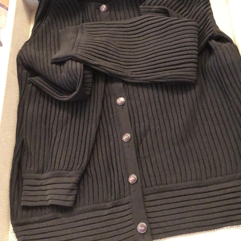 DIOR Christian Dior Paris Black Sweater Cardigan Size 10, 17” armpit to armpit, - Picture 6 of 15
